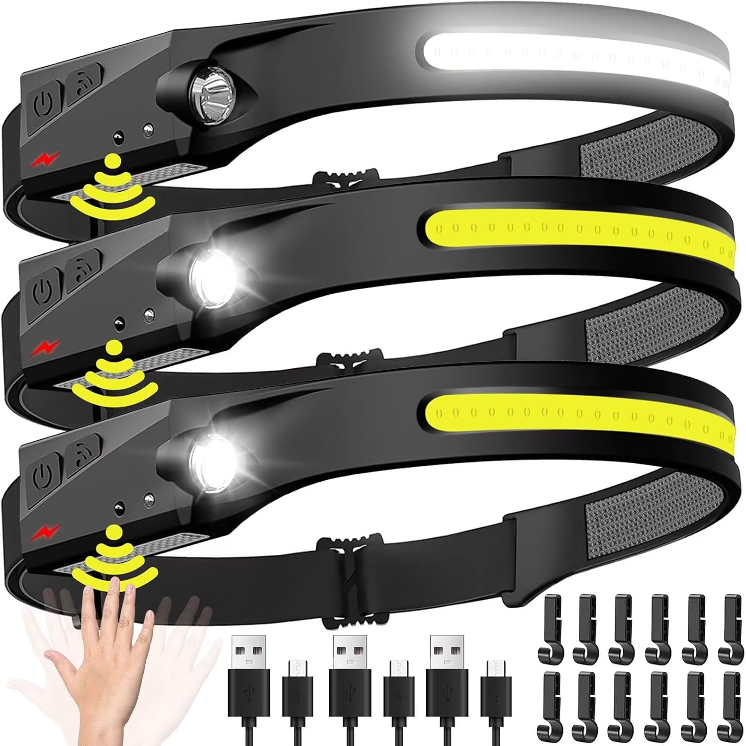 Fishing Headlamp - Sensor-Stirnlampe, LED-Stirnlampe, wiederaufladbarer Scheinwerfer, Stirnlampe, eingebauter